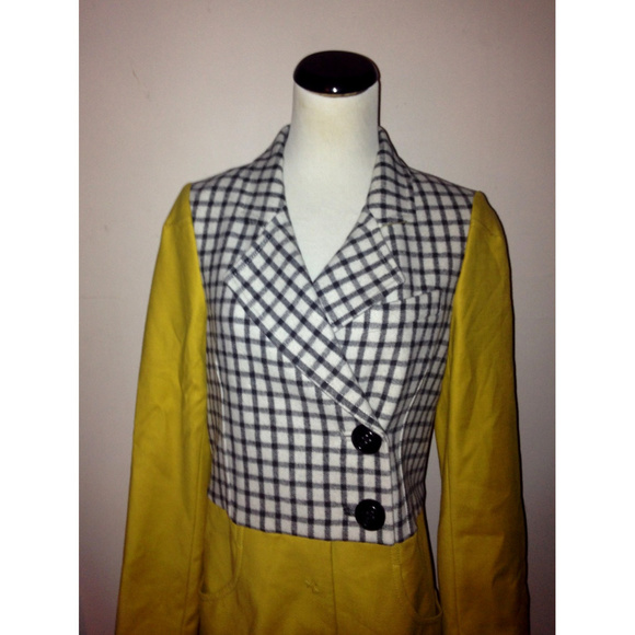 Bright mustard yellow Cartonnier Plaidblock Coat - Picture 4 of 6